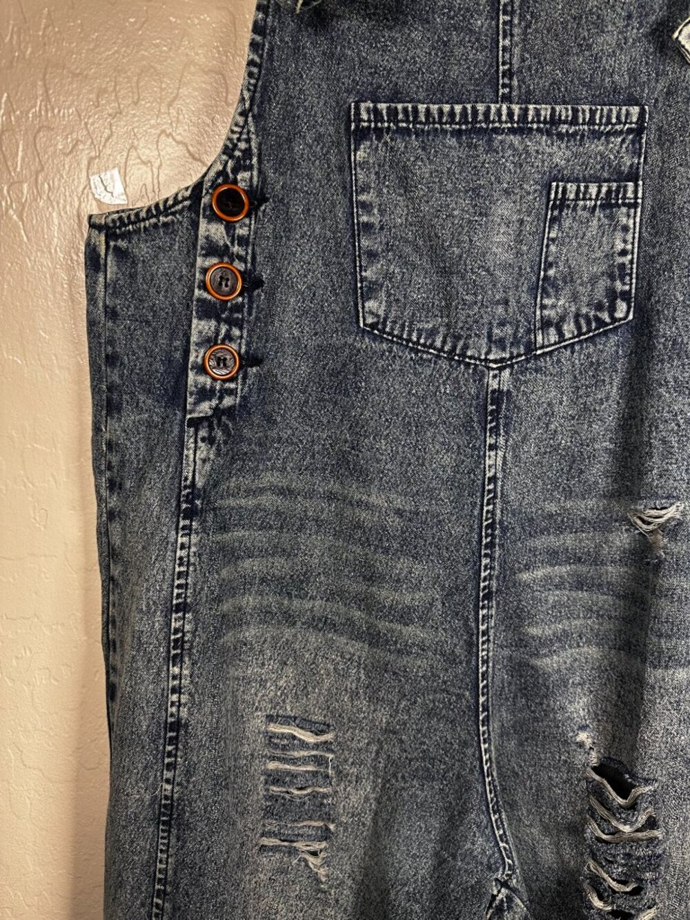 Easel Los Angeles Distressed Denim Wide Leg Overalls Size Small - Picture 7 of 9
